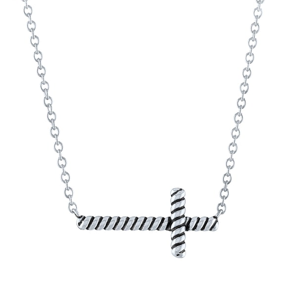 Ladies Brilliance Fine Jewelry Sterling Silver Rope Cross Necklace, 18"
