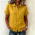 thumbnail image 2 of Women's Dress Shirts Causal Button Down Short Sleeve Shirt with Chest Pocket Breathable Linen Blouse for Women, 2 of 7