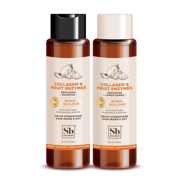 Champú y acondicionador de colágeno Soapbox para cabello seco fino o fino, fortalecimiento con colágeno y péptidos para un cabello de aspecto más completo, 16 oz cada uno (paquete de 2)