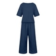 thumbnail image 5 of UACY Girls Pants Sets 2 Piece Outfits Casual Half Sleeve Tops with Wide Leg Palazzo Pants Summer Cropped Lounge Set ﻿ (Navy, 11-12 Years), 5 of 6