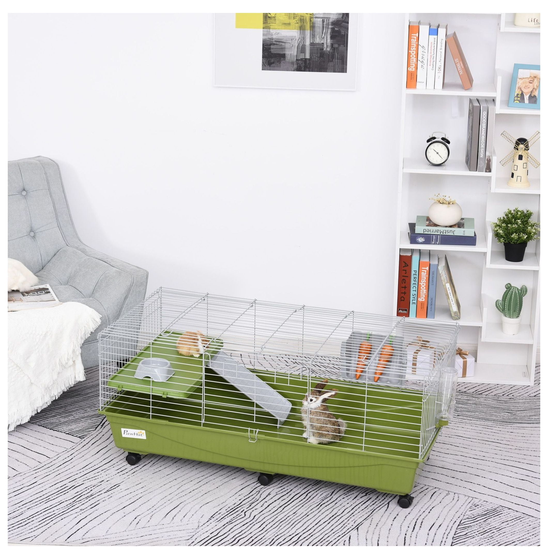47" Chinchilla Cage Guinea Pig Hutch Small Animal Cage with Ramp, Platform, Food Dish & Water Bottle