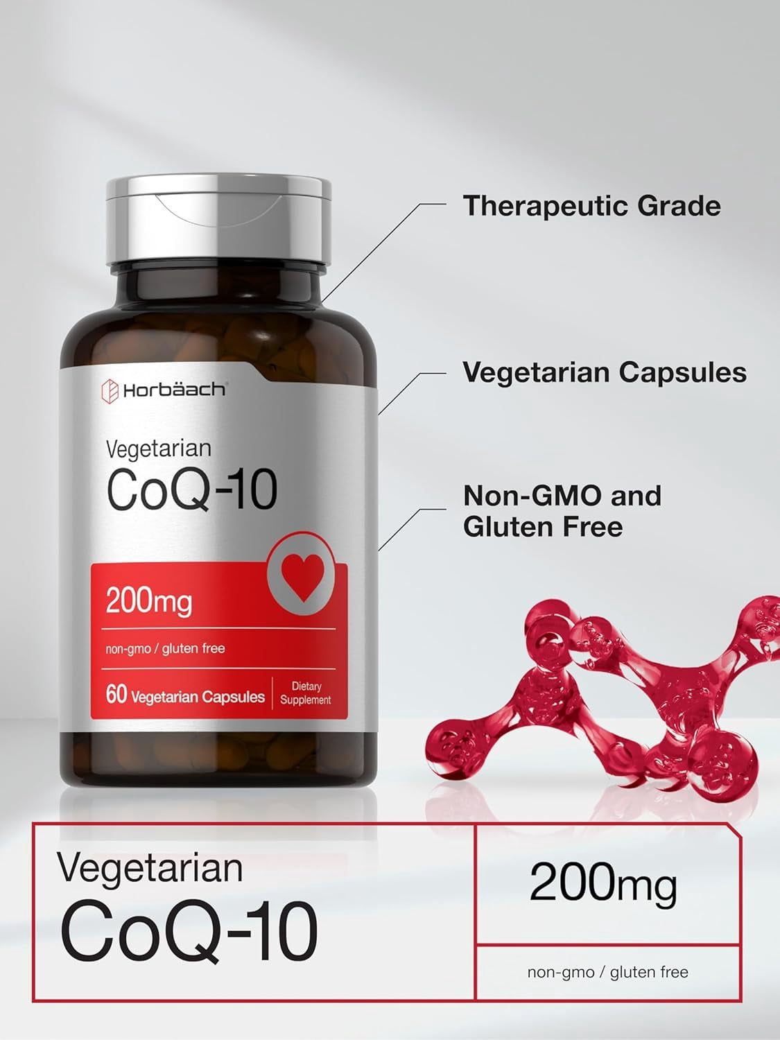CoQ10 | 200mg | 60 Vegetarian Capsules | Non-GMO and Gluten Free | by Horbaach