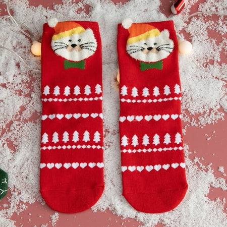

BueatyH Merry Christmas Socks 1 Pair Keep Warm High Elasticity Popular 3D Cute Cartoon Pattern Xmas Stockings