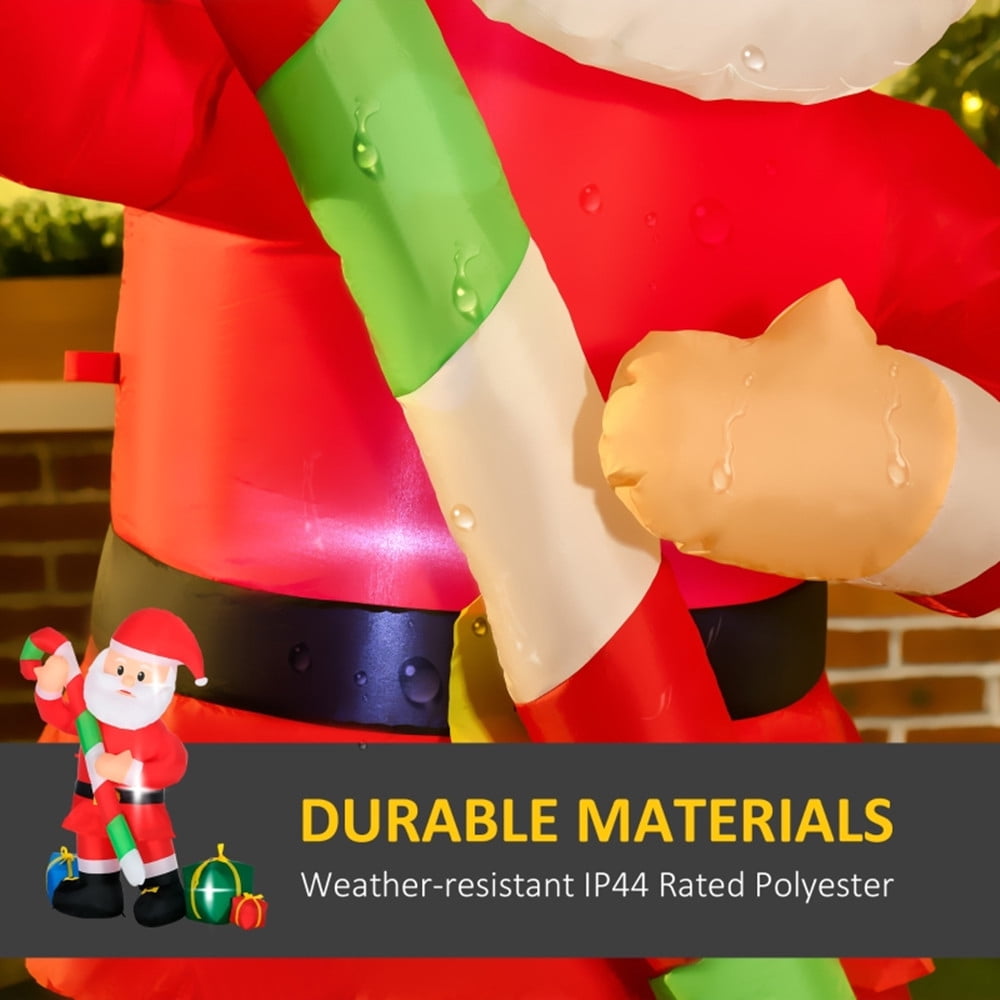 6FT Inflatable Santa Claus with Big Candy Cane Gift Boxes, IP44 Polyester Decor with Stakes Drawstrings Sandbags for Indoor Outdoor Holiday Decor