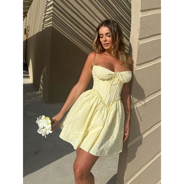 Minivestido Sexy con escote en V profundo y encaje liso, minivestido elegante con espalda descubierta, sin mangas, dobladillo suelto, Falda corta de corte A, vestidos de fiesta de verano para mujer