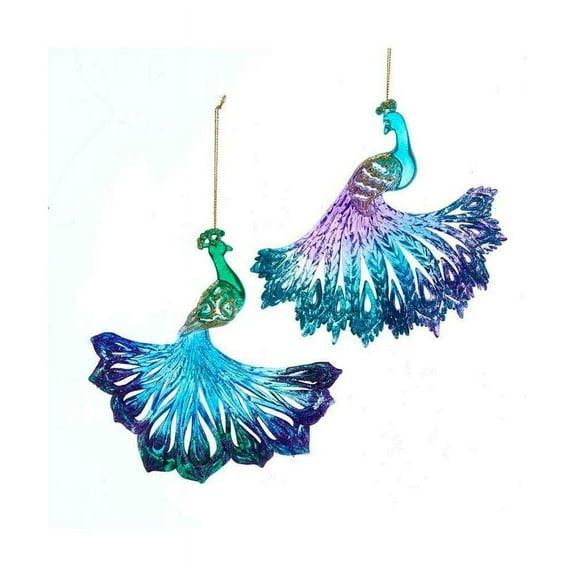 Kurt Adler Glitter Peacock Ornaments 6 Inch, 2 Assorted