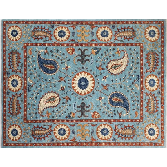 noori rug n1722 aria nazim hand knotted area rug, 9'0" x 12'0", blue/rust