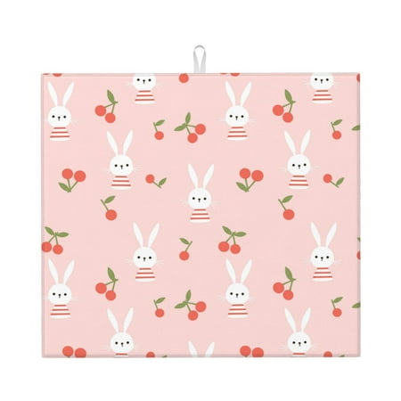 

Lukts Rabbit And Cherry Print Ultra Water Dish Drying Mat Slip Resistant Pad for Sink Dishes or Under Rack Kitchen Counter Accessories
