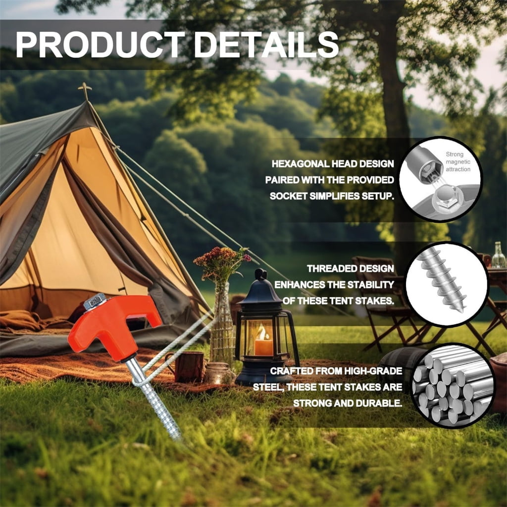 8Pcs Screw Thread Tent Stakes Pin Campings Tent Peg with Hexagon Socket