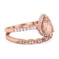 thumbnail image 2 of Two Piece Pear Teardrop Ring Rose Tone Morganite CZ 925 Sterling Silver Size 5, 2 of 4