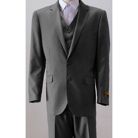 Mens 2 Button Style Wool Charcoal Heather 3 Piece Suits Alberto 2BV1P