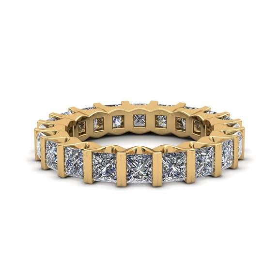 Natural 3.35Ct Princess Cut Diamond U-Bar Setting Women's Anniversary Wedding Eternity Band Ring Solid 10k Yellow Gold G-H I1