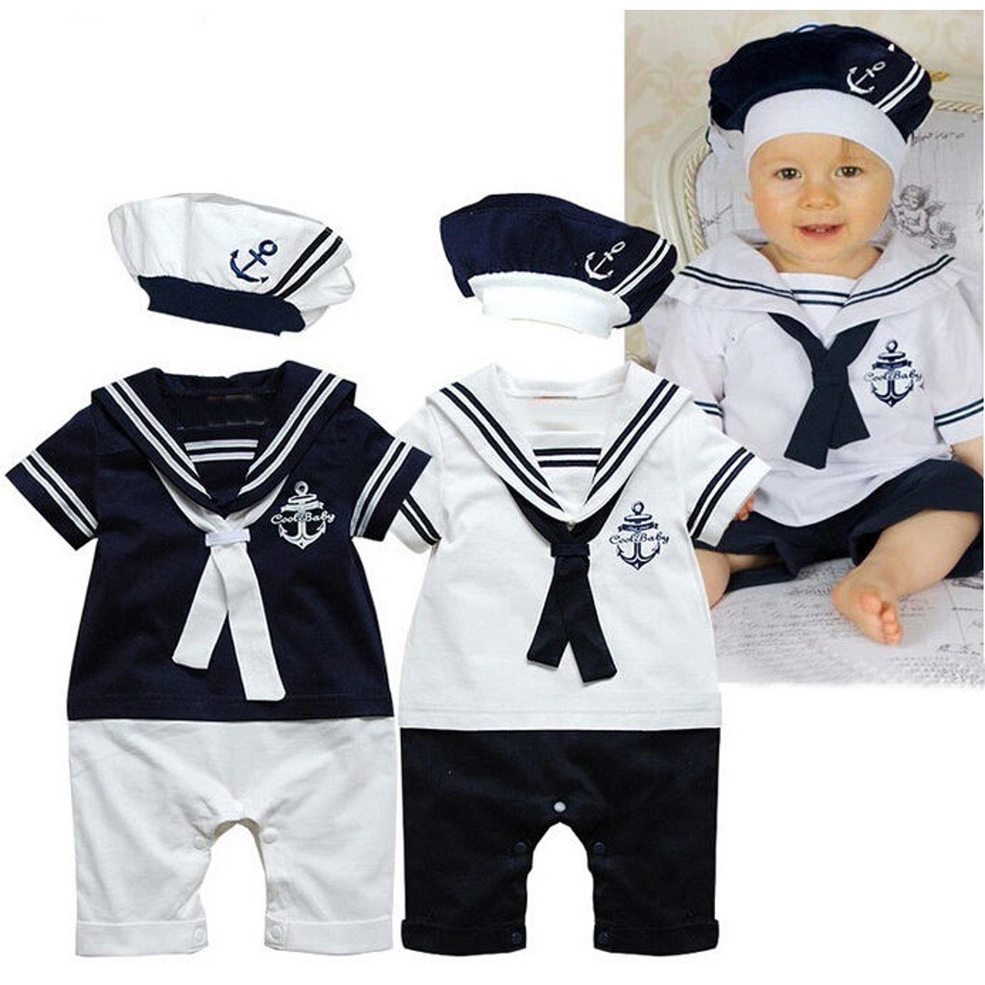 New Baby Boy Girl Sailor Costume Suit Grow Outfit Romper Pants Clothes Hat 0 24m Walmart Canada
