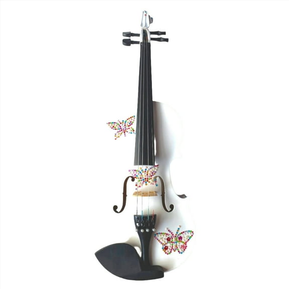 Butterfly Bling Bling Violin Outfit w Matching Carbon Fiber Bow Case Crystal Fine Tuners Rosin Strings Set Up