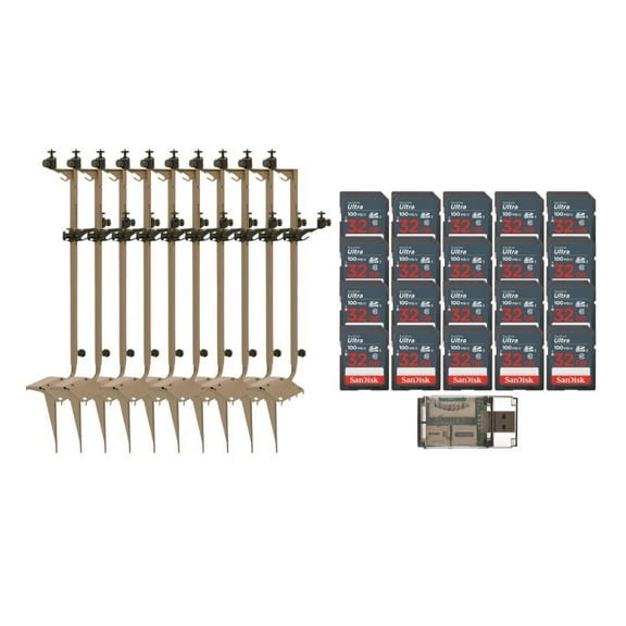 Stealth Cam Adjustable Multi-Pivot Mounting Post for Trail Camera and Battery (10-Pack) Bundle with 32GB Ultra SDHC UHS-I Memory Card (20-Pack) and Hf-cr35b SD Card Reader USB 2.0 (31 Items)