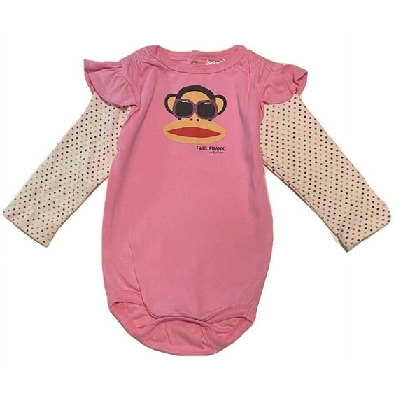 PAUL FRANK GIRLS BODYSUIT - PINK GLASSES 3/6 MONTHS - BABY LONG SLEEVE