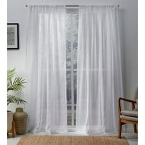 Exclusive Home Curtains Santos Embellished Stripe Sheer Linen Rod Pocket Curtain Panel Pair, 54x96, Winter White