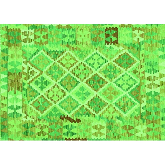 Ahgly Company Indoor Rectangle Abstract Green Contemporary Area Rugs, 8' x 12'