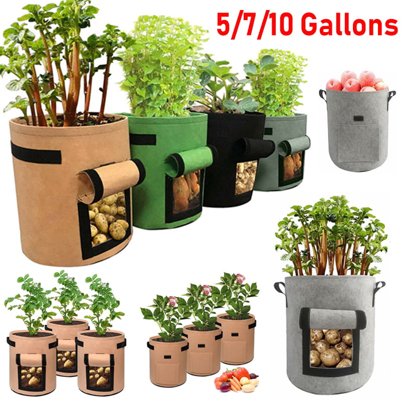3X 10 Gallon Plant Grow Pots Bags Vegetable Potato Planter Container Gardening 