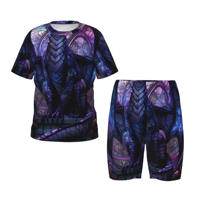 Fotbe Fantasy Dragon In Cathedral Pijama Estampada de 2 Piezas para Niños – Ropa de Dormir de Manga Corta Cómoda para Niños y Niñas, Camiseta y Shorts de Algodón-4X-Large