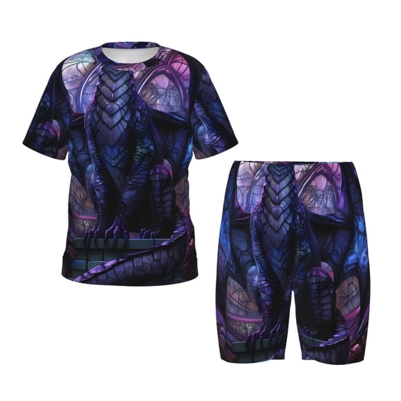 Balery Fantasy Dragon In Cathedral Conjunto de Pijama Infantil de Manga Corta con Estampado – Ropa de Dormir de Algodón Suave-Medium