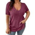 thumbnail image 3 of Noric Women Plus Size Ribbed T-Shirt V Neck Short Sleeve Fitted Pullover Tee Stretchy Soft Casual Summer Basic Top, 3 of 7