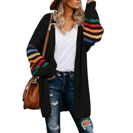 Aleumdr Womens Stripe Knit Jacket Sweaters Plus Size Long Open Front Cardigan 18 20
