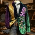 thumbnail image 4 of YOIAVAIOY Mens Mardi Gras Jacket Carnival Mask Feather Print Blazer Lapel Corduroy Festive Suit Jacket for Holiday Party Prom Purple L, 4 of 5