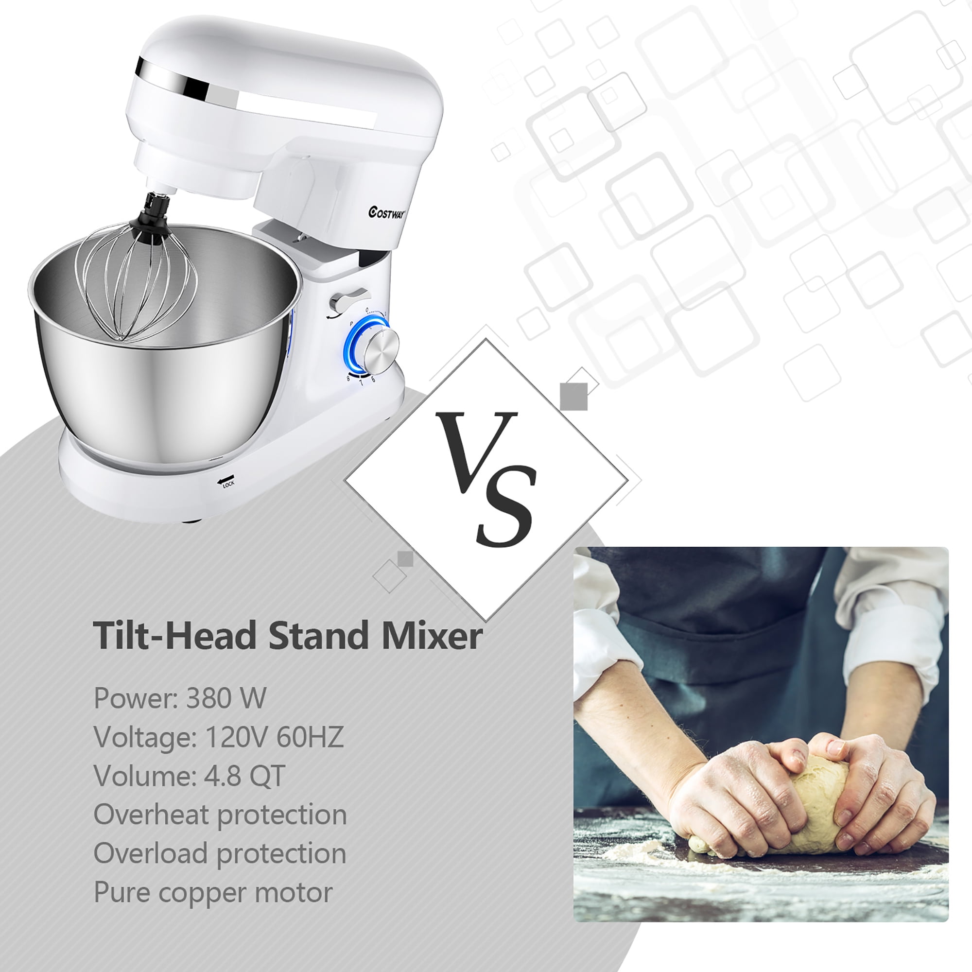 Costway Kitchen Cake Stand Mixer 4.8 QT 8 Speed Electric Food Mixer with Dough Hook Beater Red Walmart