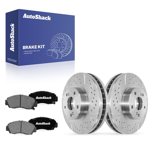 AutoShack Front Vented Drilled & Slotted Silver Zinc Coated Brake Rotors   Ceramic Pads 6-PC Brake Kit Replacement for 2003-2009 Honda Accord 1999-2008 Acura TL SilverShield Pro 11.81" (300 mm)