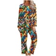 thumbnail image 2 of Viikei Women's Sleepwear Shorts Set Breezy Casual Lounge,Ladies' Fashion Printed Casual Round Neck Long Sleeve Top Pants Pajama Set Multicolor XXL, 2 of 5