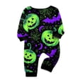 thumbnail image 4 of Halloween Pajamas, Halloween Matching Family Pajamas Green Pumpkin Bat Print Long Sleeve 2Pcs Pj Set Soft Sleepwear Nightwear Loungewear Holiday Party Costume Festive Cool Spooky Season for Family, 4 of 4