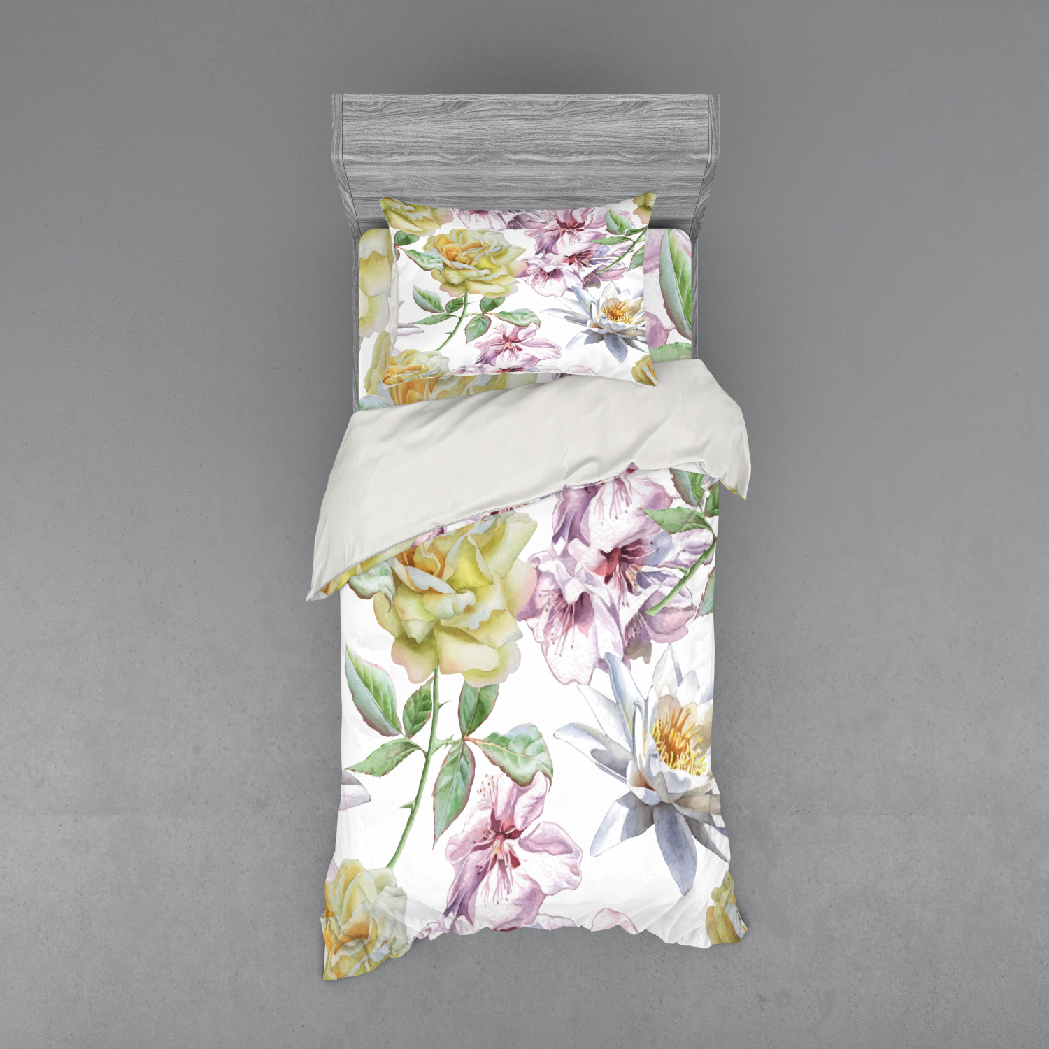 Floral Duvet Cover Set Rose Petals Sakura Lily Flowers Blooms Romance Florets Design Bedding Set With Shams And Fitted Sheet 3 Sizes By Ambesonne Walmart Com Walmart Com