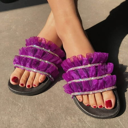 

Zpanxa Slippers for Women Fashion Women Ankle Strap Lace Summer Slide Sandals Flats Flip-Flops Shose Flip Flops for Women Purple 40