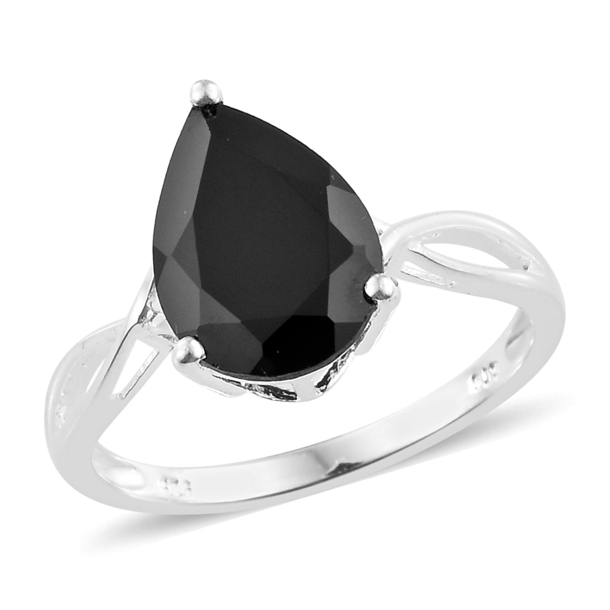 Natural black spinel ring pear cut twist ring sterling silver engagement ring for women