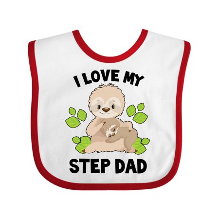 

Inktastic Cute Sloth I Love My Step Dad with Green Leaves Gift Baby Boy or Baby Girl Bib