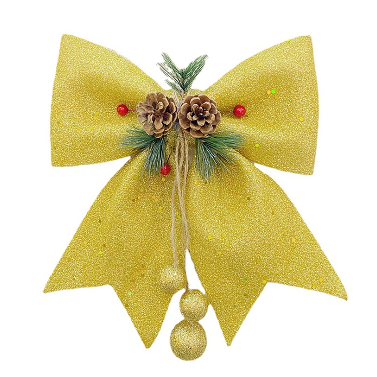 33.5x20.2x3.5 16Pk Gold Bow CM Xmas Gift Wrap Ribbon Bow Set Sequins Tree Decor 