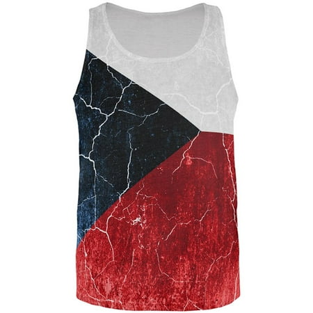 Czech Republic Flag Distressed Grunge All Over Mens Tank Top Multi