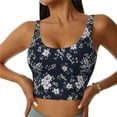 thumbnail image 3 of Goofa Retro Flower Printed Sports Bras for Women, High Impact Running Bra Workout Crop Tank Tops Longline Sports Bra Push up-Medium, 3 of 9