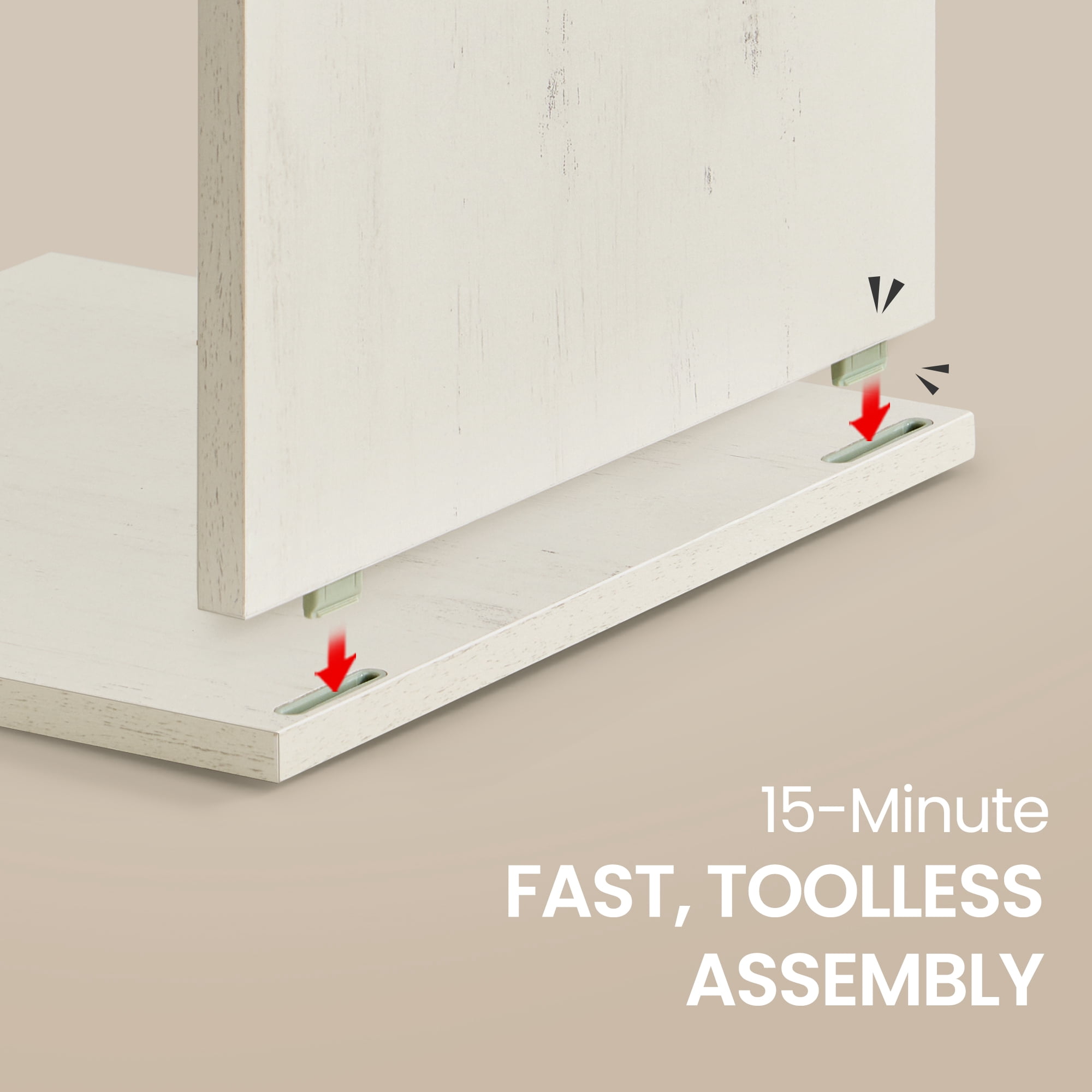 LEDREM 66.9-Inch Tall Storage Cabinet with Toolless Assembly, Slim Narrow Cabinet with Adjustable Shelves & Open Compartments, for Bathroom, Living Room, Rustic White