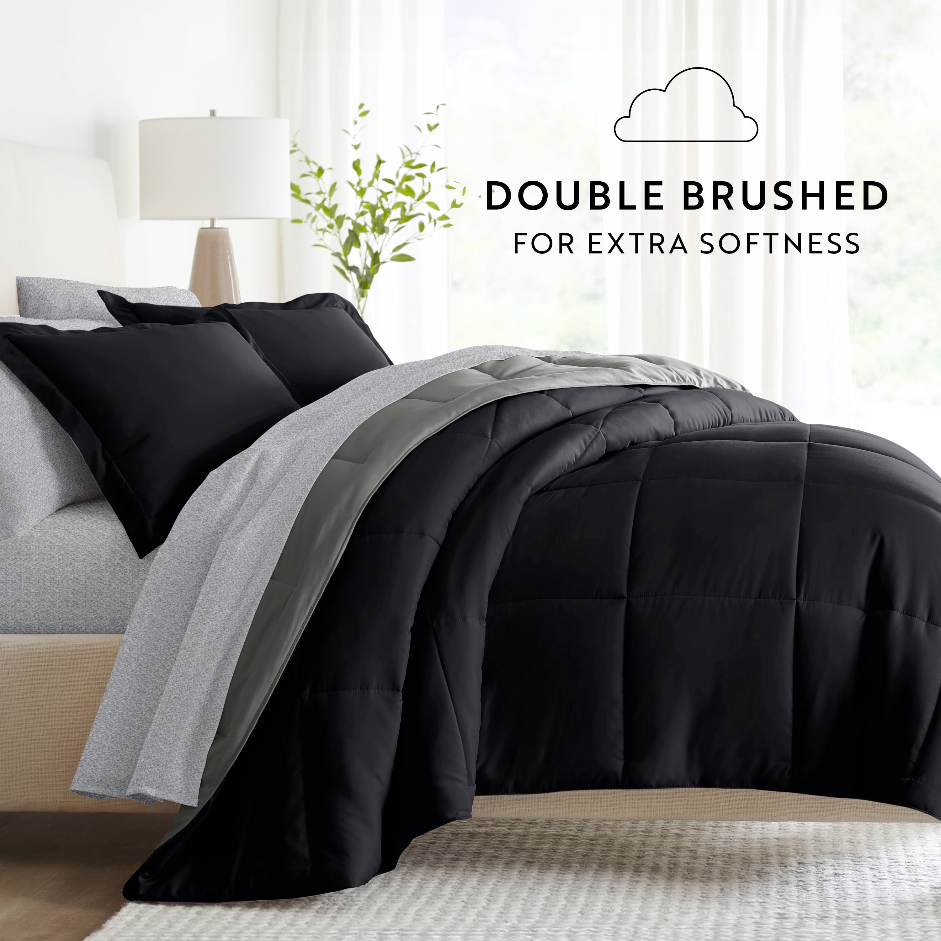 Noble Linens 7 Piece Bedding Bundle, Reversible Comforter and Patterned Sheet Set, King