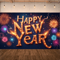 thumbnail image 5 of Decorative Design Happy New Year Banner Polyester Material Celebration Banner Rocket Theme Floral Elements Colorful Theme for Holiday Celebration Indoor Decoration Kids Party, 5 of 9