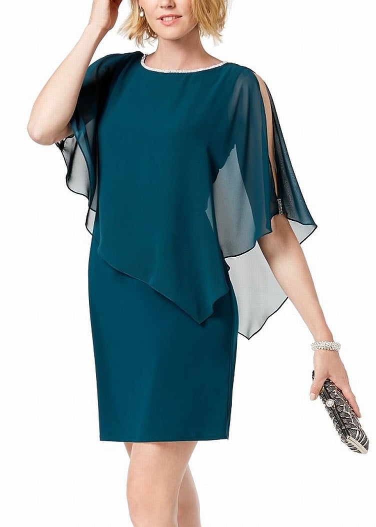 MSK Womens Dress Hunter Small Rhinestone Trim Chiffon Popover S