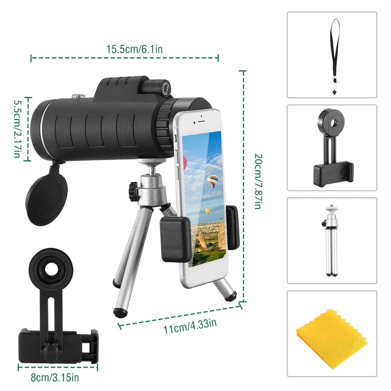 Astoutdoor 40x40 Monocular Telescope with Phone Adapter and Tripod, 40mm Objective Lens, Multi-Coated, Black