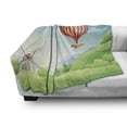 thumbnail image 3 of Grass Soft Flannel Fleece Blanket, Summer Season with Mill and Hot Air Balloon Nursery Style Cartoon Design Illustration, Cozy Plush for Indoor and Outdoor Use, 50" x 60", Multicolor, by Ambesonne, 3 of 6