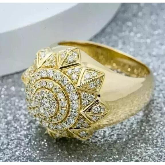 Aishvi Jewels 1.50 Ct Round Cut Real Moissanite Men's Star Wedding Engagement Ring 14K Yellow Gold Plated 925 Sterling Silver