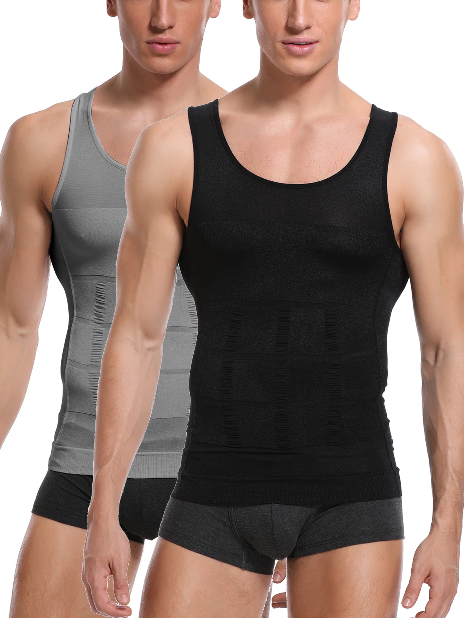 Mens Compression Undershirts Ultra Slimming Body Shaper Belly Control Vest Workout Active