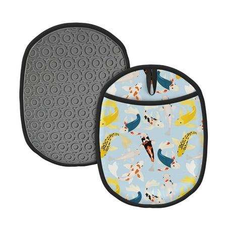 

Lukts Japanese Carps Print Silicone Pot Mat Mitten With Hanging Loop Heat Resistant Oven Mitts Non-Slip Bbq Baking Smoking Potholders