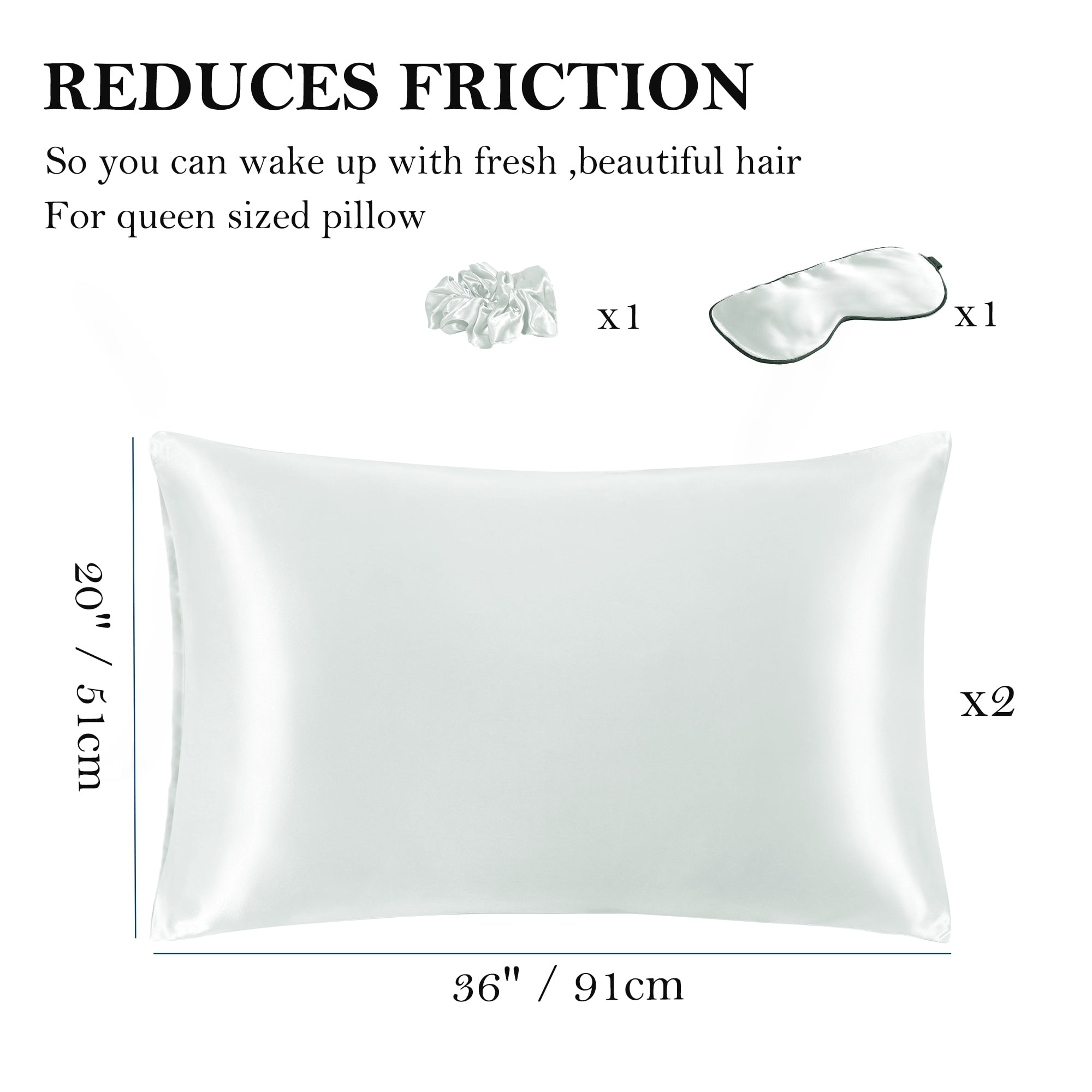 Unique Bargains Set of 2 Durable Soft Enveloped Closure Satin Pillowcase Light Gray King(20"x36"）