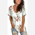 thumbnail image 3 of Womens Summer Tunic Tops Floral Printed Short Sleeve V Neck T Shirts Tee Loose Fitted Henley Workout Blouse, 3 of 6